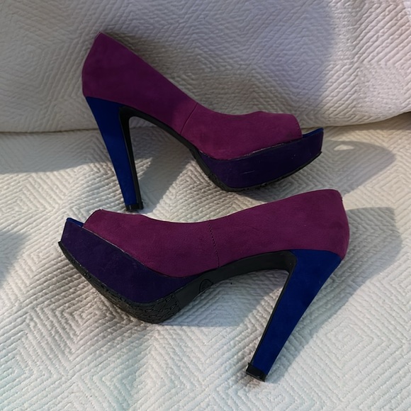 Candies Hot Pink Electric Blue Open Toe 4” Platform Heel Women 8M - Picture 6 of 7